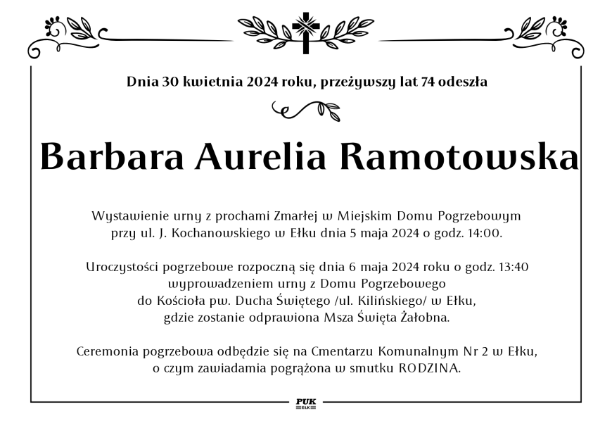 Barbara Aurelia Ramotowska - nekrolog
